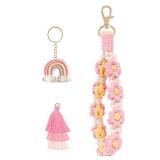 NEW 3-in-1 Handmade Boho Daisy Wristlet Keyring