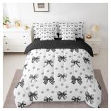 SEALED $112 7PC (F) Girls Black Bow Comforter Set
