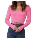 NEW (L) Women;s V Neck Long Sleeve Crop Top