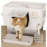 NEW $90 (XL, Beige) Cat Litter Box w/ Lid