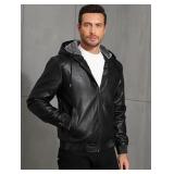 NEW (XL) $100 Men's Leather Jacket w/ Hood black
