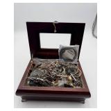 Large Mixed Jewelry Lot with Wooden Jewelry Box