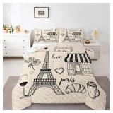 NEW $60 3PC (K) Paris Themed Comforter Set