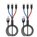 NEW 2PK 3-in-1 USB Charger Type C, Micro,Lightning