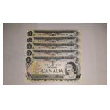 UNC 5 Consecutive Serial Numbers 1973 Canada Bills