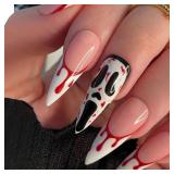 NEW 24PC Ghost Face Design Long Press On Nails