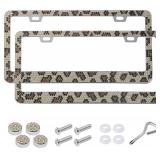 NEW 2PK S.Steel Bling Leopard License Plate Frame