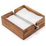 NEW $54 Acacia Wood Napkin Holder w/Center Bar