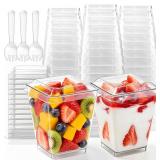 NEW 50PC Dessert Cups w/Lids & Spoons