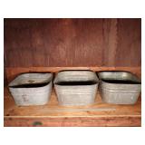(3) Vintage Square Galvanized Wash Tubs