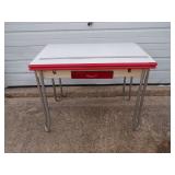 Vintage Enamel Extendable Table with Drawer