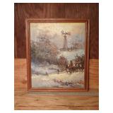 Vintage Windmill Painting on Canvas