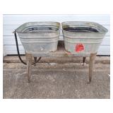 Vintage Galvanized Double Wash Tubs on Stand