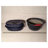VIntage Enamel Roaster w/ Lid & Granite Stockpot