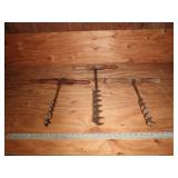 (3) Large Antique Primative Barn Beam Hand Drills