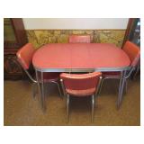 Vintage 1950's Red Formica Table w/Leaf & 4 Chairs