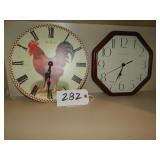 Red rooster and other kitchen wall clocks (all bat