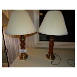Wood and brass base table lamps