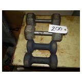 Sets of 20lb and 8lb dumpbells