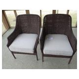 Two poly wicker patio chairs