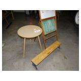 Vintage childs  chalkboard/stand, roundtop table,
