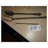 Antique large and small flesh forks and serving sp