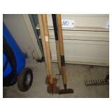 Asst hoes, garden rake, scraper