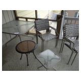Patio table, four chairs, two stands