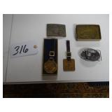 Assorted Case and JI Case belt buckles and watch f