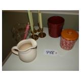 Longaberger and Workshop crocks, assorted candle h