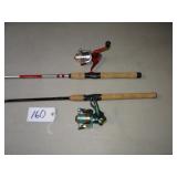 2 Fishing Rods:  one has Mitchell Outback reel, on