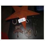 Cast iron welcome hook, asst metal stars and horse