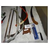 Assorted hand saws and bow saws