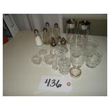 Assorted glass shakers, salt dips