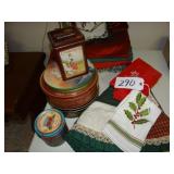 Asst Christmas dï¿½cor, dish towels, tins, pillows,