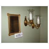 2 brass wall sconces and wall dï¿½cor mirror