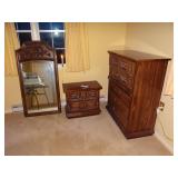 Mid-century dresser, end stand, and matching wall