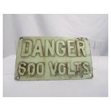 Cast Iron Danger 600 Volt Sign