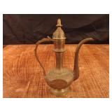Brass inlaid and colored tea pot.