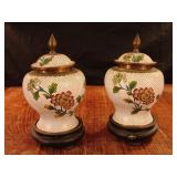 Lot of 2 floral design jars with lids