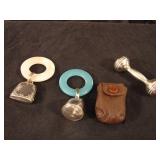 Lot of 3 silver bells and rattle. Inman sterling
