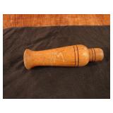 Vintage wooden duck call with owners initials