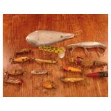 Lot of 15 old vintage lures. Heddon, Le Blanc.