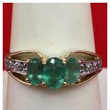 14K Emerald & Diamond Ring