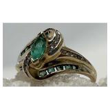 10K Emerald & Diamond Bypass Ring