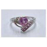 14K Sapphire & Diamond Heart Bypass Ring