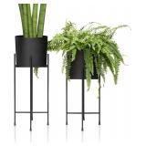 kimisty Set 2 Modern Mid Century Black Planters wi