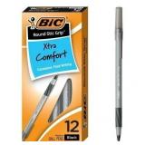 9 PACK BIC Round Stic Grip Xtra Life, Medium, Blac