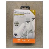 Dual port car charger with usb-c cable