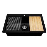 33 in. Drop-In Single Bowl Black Granite Composite
